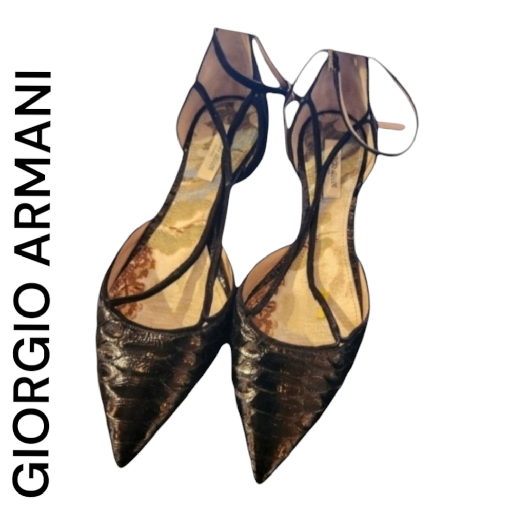 GEORGIO ARMANI BLACK LEATHER BALLET FLATS